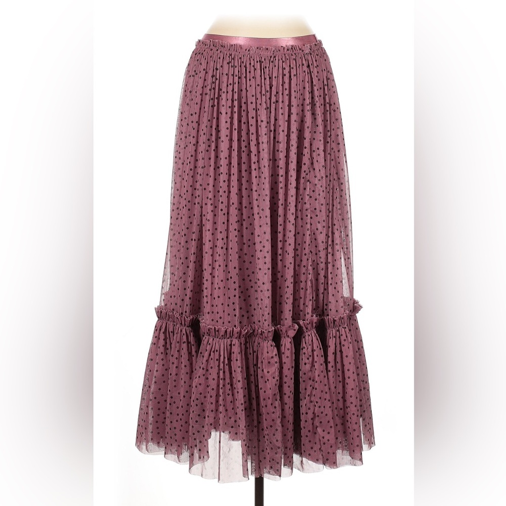 NWT Anthropologie Maeve Mauve Black Polka Dot Tiered Skirt Tulle Skirt